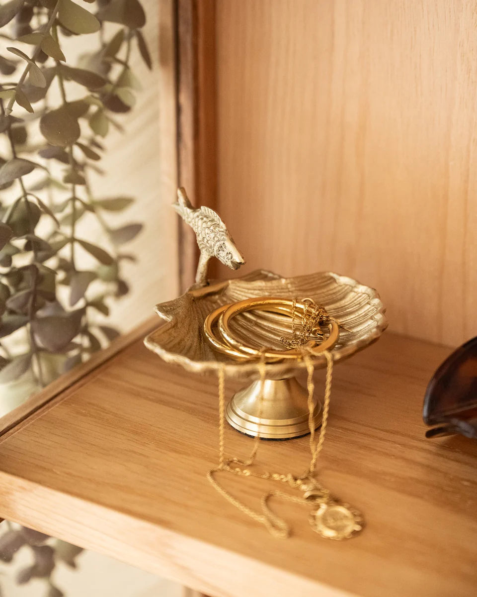 DECO TRAY SHELL FISH BRASS