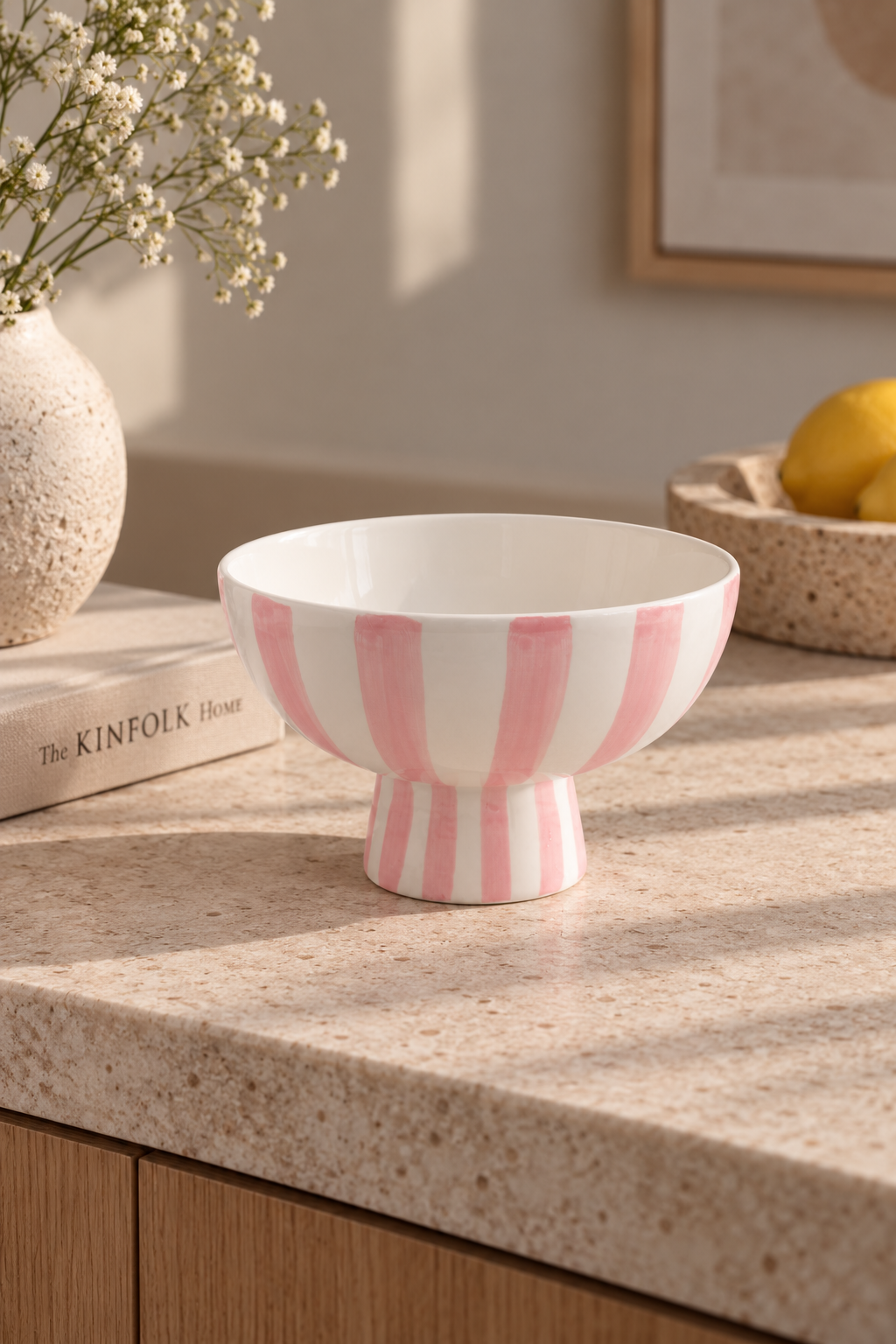 Aardewerk Schaal Stripe Roze