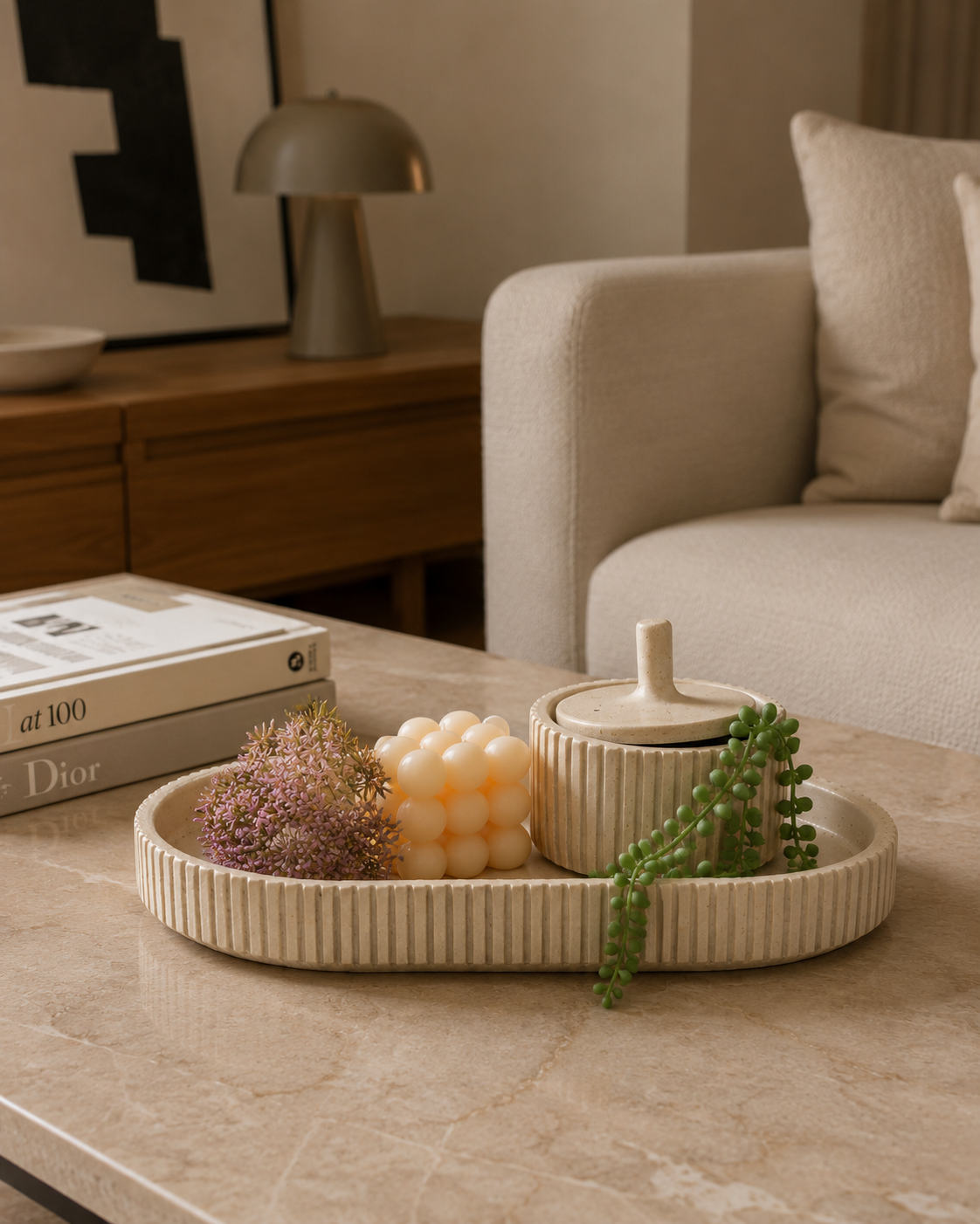 Lina Beige Dienblad Zilt